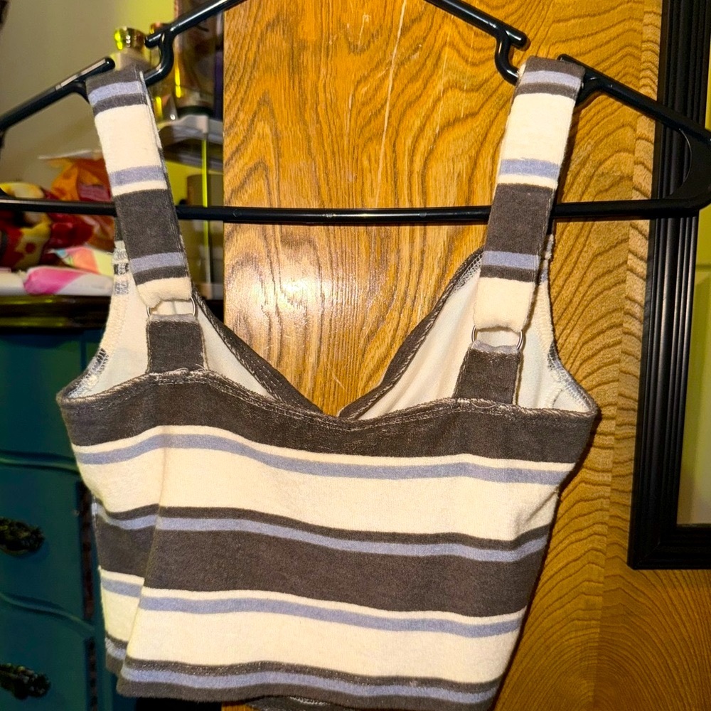 VOLCOM TOWEL CROP TOP NWOT Striped Brown, Cream & Blue w adjustable straps